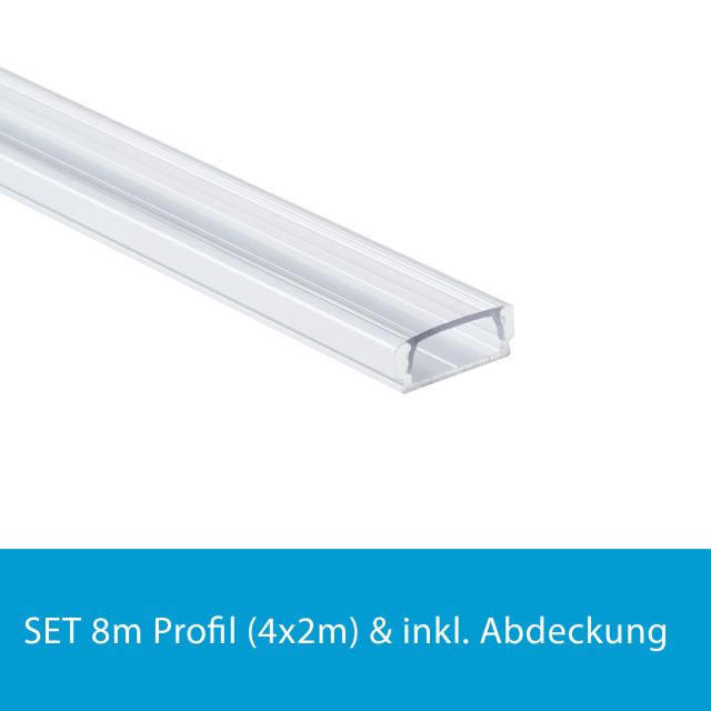 Profi LED SET 8M (4x2M) Aufbauprofil Mini 12 klar inkl. Abdeckung klar