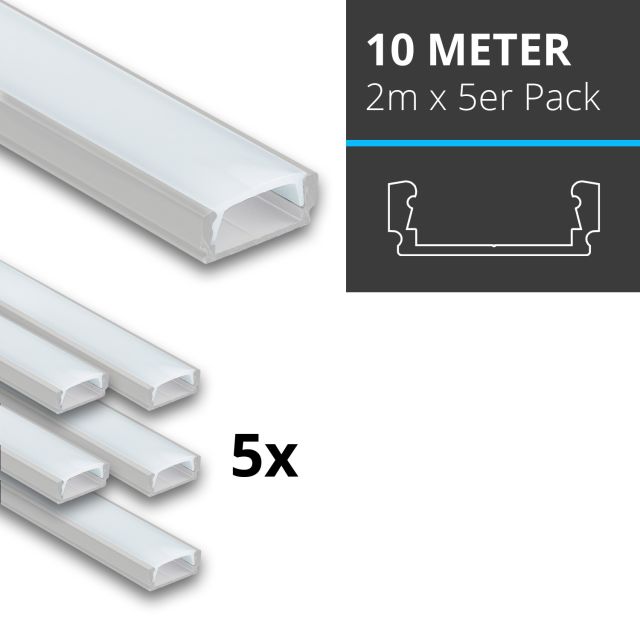 Profi LED SET 10M (5x2M) Aufbauprofil Mini 12 klar inkl. Abdeckung klar