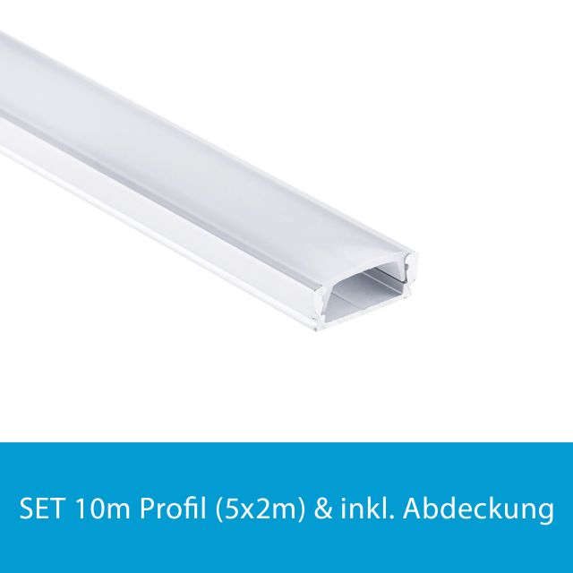 Profi LED SET 10M (5x2M) Aufbauprofil Mini 12 opal inkl. milchiger Abdeckung