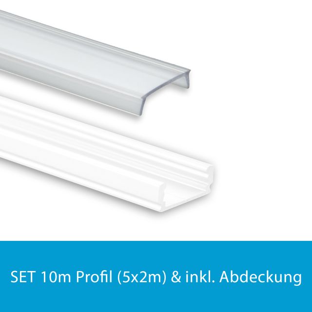 Profi LED SET 10M (5x2M) Aufbauprofil Mini 12 weiss inkl. Abdeckung klar