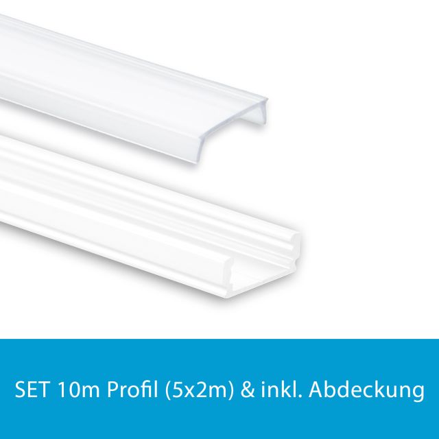 Profi LED SET 10M (5x2M) Aufbauprofil Mini 12 weiss inkl. milchiger Abdeckung