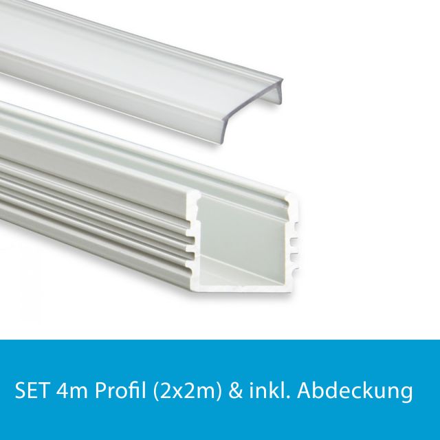 Profi LED SET 4M (2x2M) Aufbauprofil Midi 12 klar inkl. Abdeckung klar