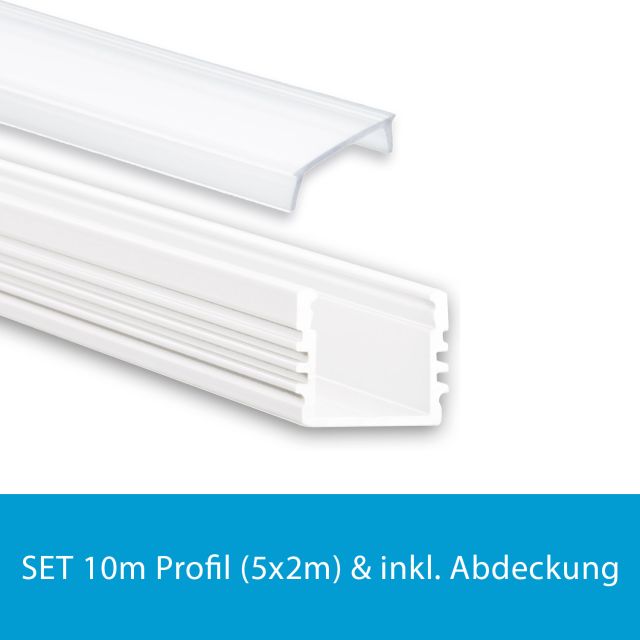 Profi LED SET 10M (5x2M) Aufbauprofil Midi 12 weiss inkl. milchiger Abdeckung