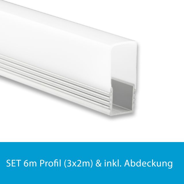 Profi LED SET 6M (3x2M) Aufbauprofil Maxi 12 inkl. hoher milchiger Abdeckung