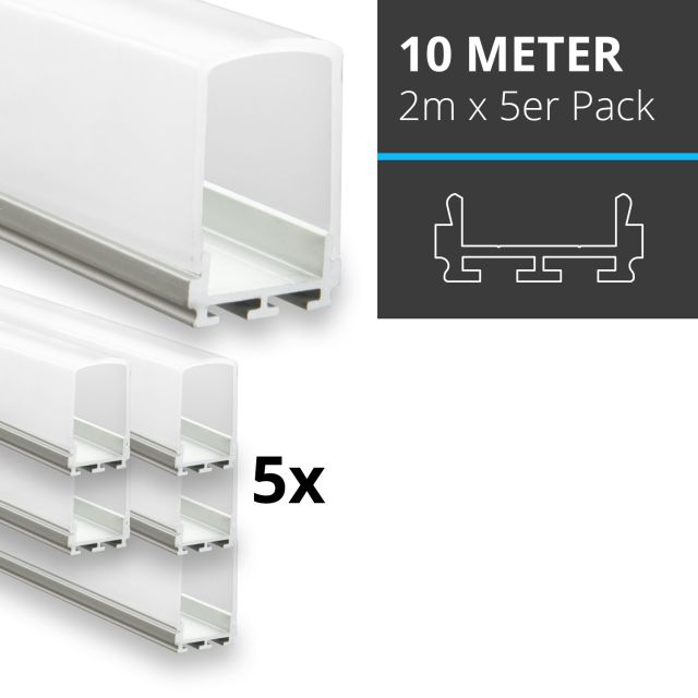 Profi LED SET 10M (5x2M) Aufbauprofil Micro 12 inkl. hoher milchiger Abdeckung