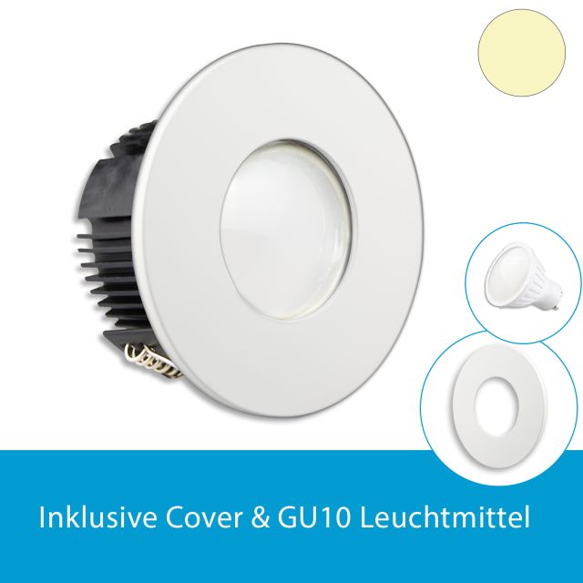 LED Einbaustrahler IP65 rund, weiss, GU10 Leuchtmittel wechselbar, 4.5W, diffus