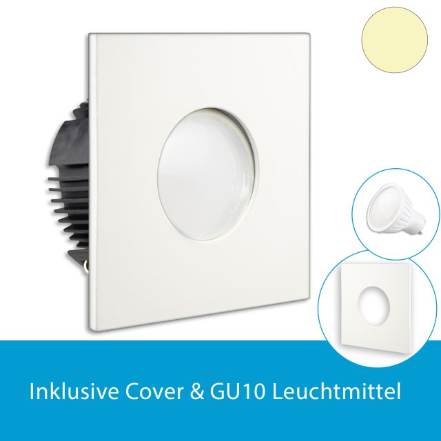 LED Einbaustrahler IP65 eckig, weiss, GU10 Leuchtmittel wechselbar, 4.5W, diffus