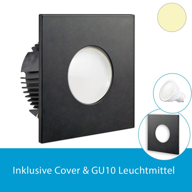 LED Einbaustrahler IP65 eckig, schwarz, GU10 Leuchtmittel wechselbar,4.5W diffus