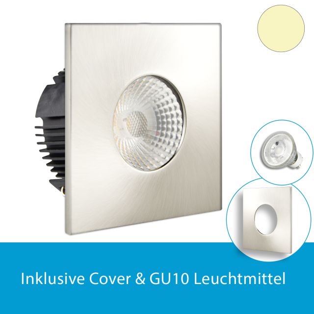 LED Einbaustrahler IP65 eckig, nickel, GU10 Leuchtmittel wechselbar, 5W, dimmbar