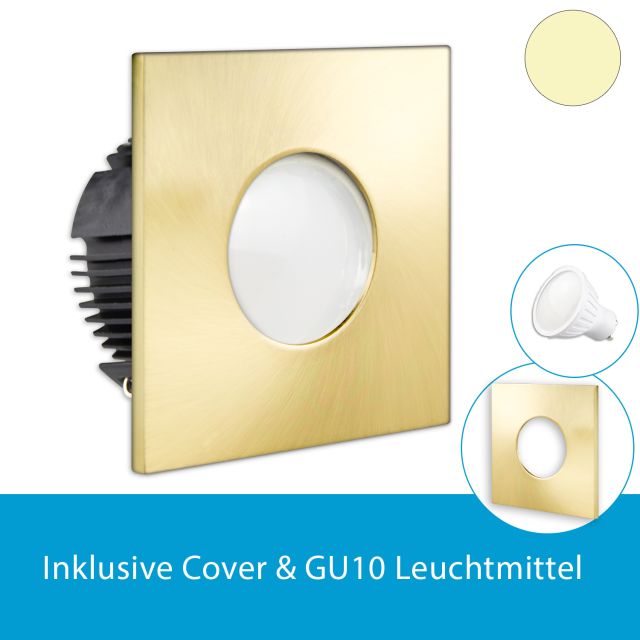 LED Einbaustrahler IP65 eckig, gold, GU10 Leuchtmittel wechselbar, 4.5W, diffus