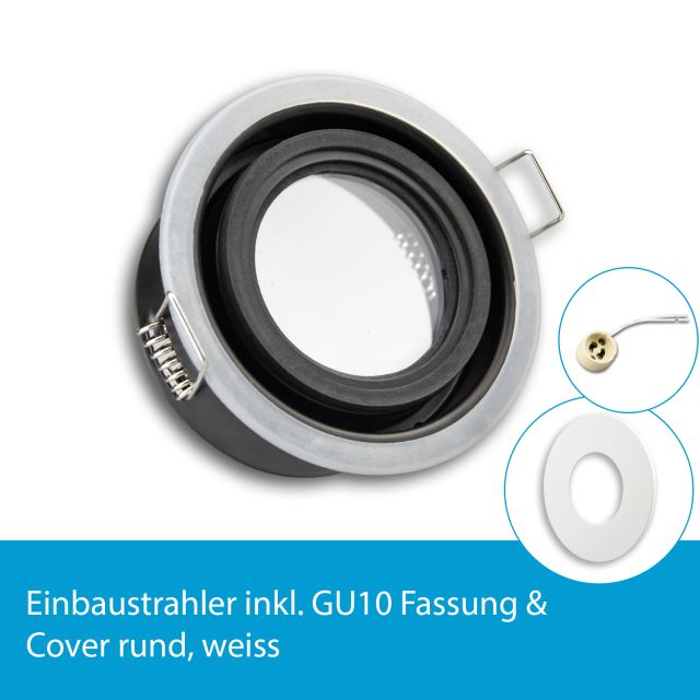 LED Einbaustrahler IP65 für GU10 Leuchtmittel inkl. Cover rund, weiss
