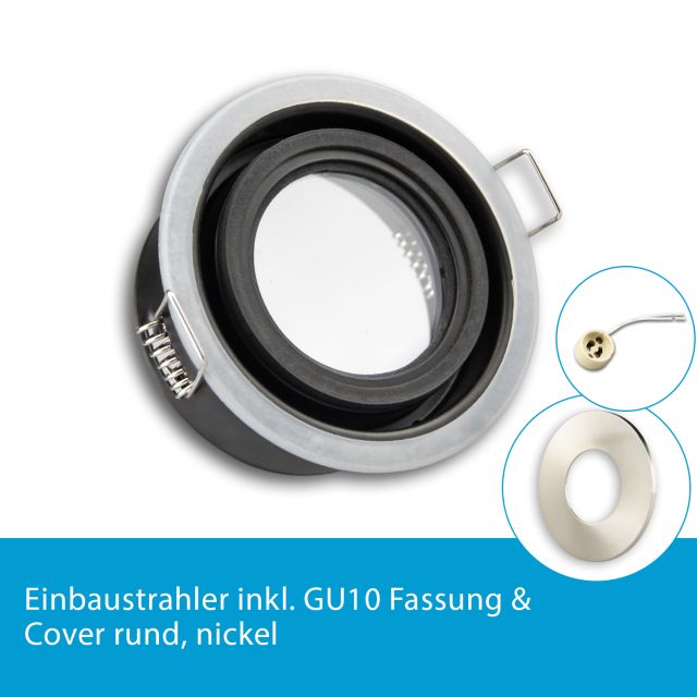 LED Einbaustrahler IP65 für GU10 Leuchtmittel inkl. Cover rund, nickel