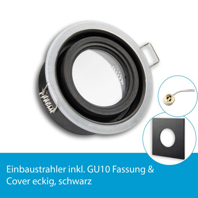 LED Einbaustrahler IP65 für GU10 Leuchtmittel inkl. Cover eckig, schwarz