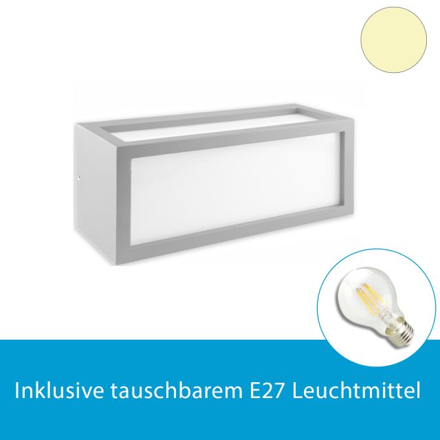 LED Wandleuchte Cube-2 in weiss inkl. E27 LED Birne 8W, warmweiss, dimmbar