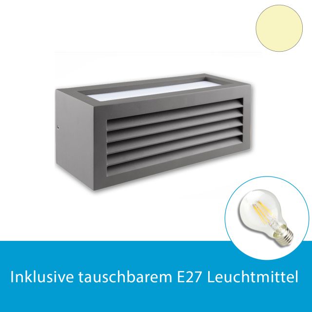 LED Wandleuchte Cube-1 in Anthrazit inkl. E27 LED Birne 8W, warmweiss, dimmbar