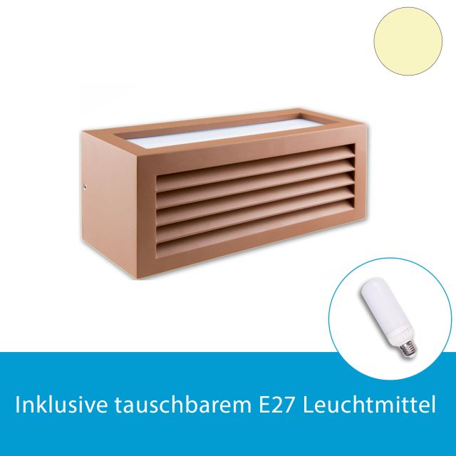 LED Wandleuchte Cube-1 in Rusty inkl. E27 LED Cornlight 11W, warmweiss