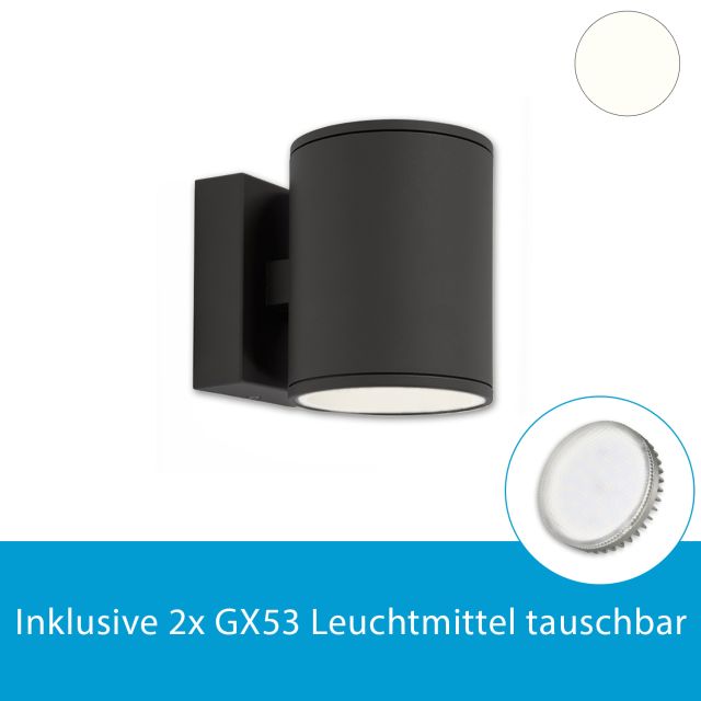 LED Wandlampe für den Aussenbereich in Anthrazit inkl. 2x GX53 6W, neutralweiss