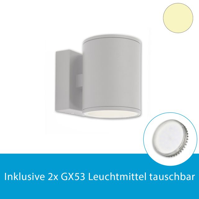 LED Wandlampe für den Aussenbereich in Silber inkl. 2x GX53 6W, warmweiss