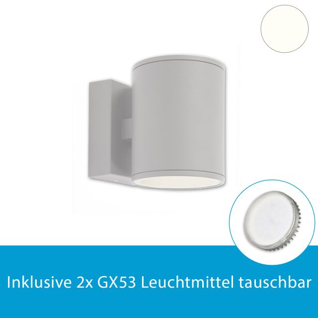 LED Wandlampe für den Aussenbereich in Silber inkl. 2x GX53 6W, neutralweiss