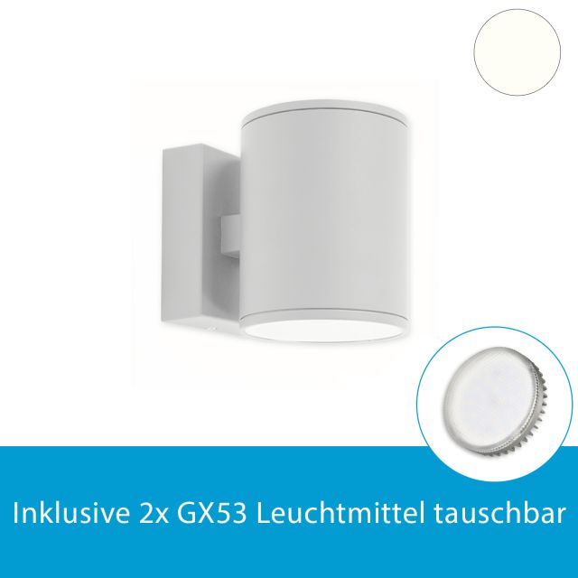LED Wandlampe für den Ausenbereich in Weiss inkl. 2x GX53 6W, neutralweiss
