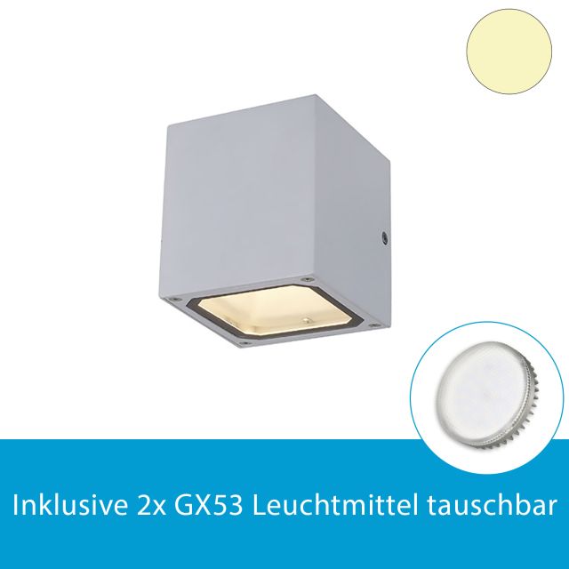 Exklusive Wandleuchte IP44 silber inkl. 2x GX53 6W, warmweiss