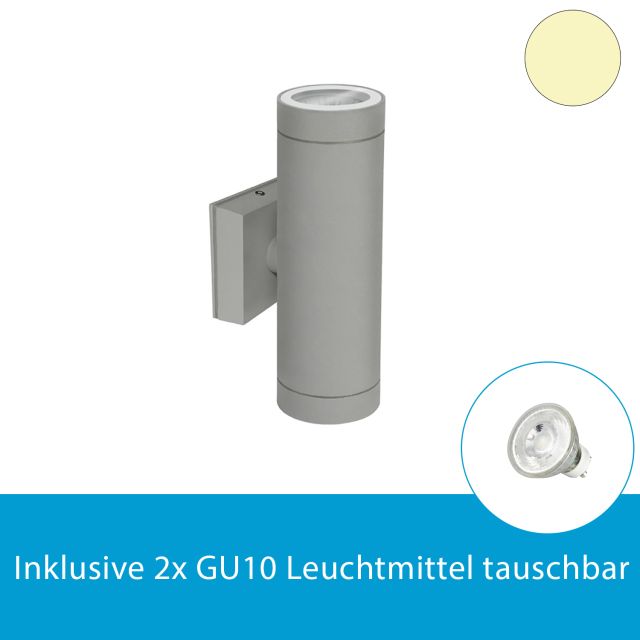 Wandleuchte Isolicht Up&Down IP54 silbergrau inkl. 2x 5W GU10 warmweiss, dimmbar