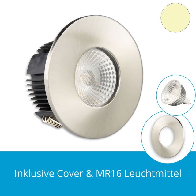 LED Einbaustrahler IP65 rund, nickel inkl. MR16 LED Strahler 5,5W, warmweiss