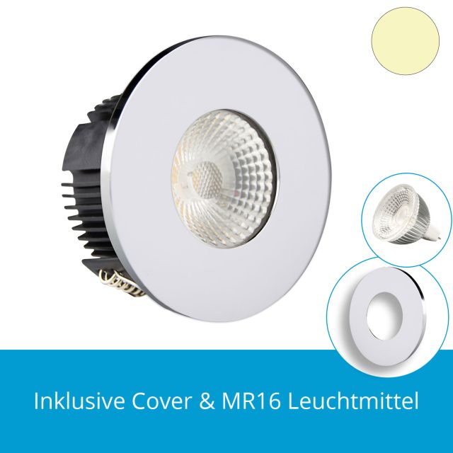 LED Einbaustrahler IP65 rund, chrom inkl. MR16 LED Strahler 5,5W, warmweiss