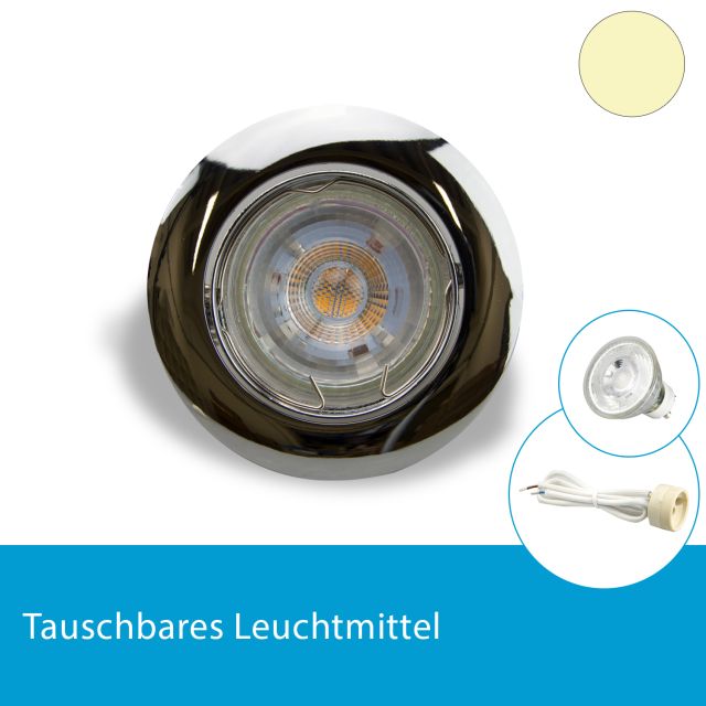 LED Einbaustrahler chrom, schwenkbar, GU10 LED 5W, tauschbar, warmweiss