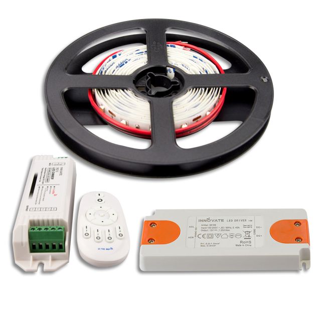LED Streifen 2M SET 12V, 4,8W/m inkl. 4 Zonen Dimmer + Trafo Mini ECO