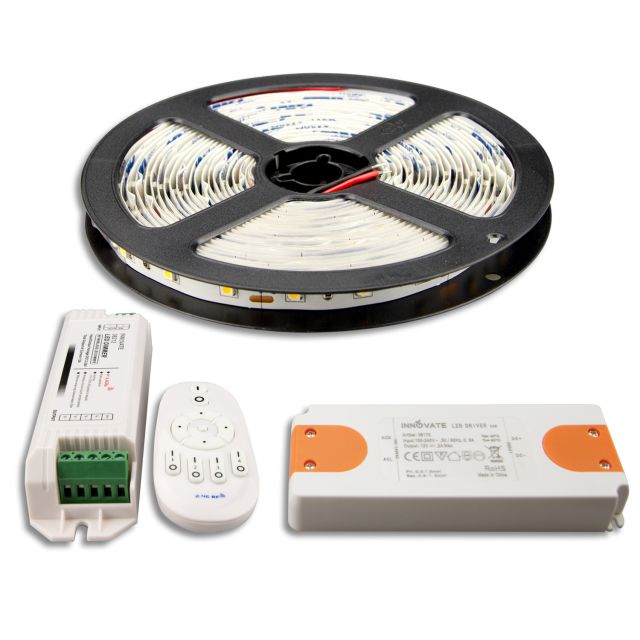LED Streifen 5M SET 12V, 4,8W/m inkl. 4 Zonen Dimmer + Trafo ECO