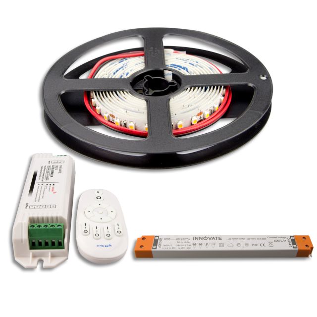 LED Streifen 2M SET 24V, 9,6W/m inkl. 4 Zonen Dimmer + Trafo SLIM