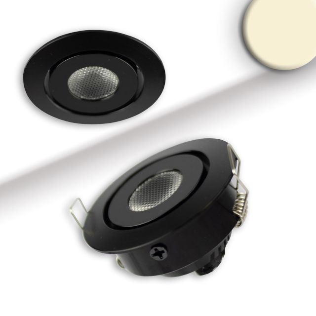 Plug&Play-F LED Einbauleuchte, 12V/DC, 3W, schwarz, 3000K, dimmbar, 100cm Kabel