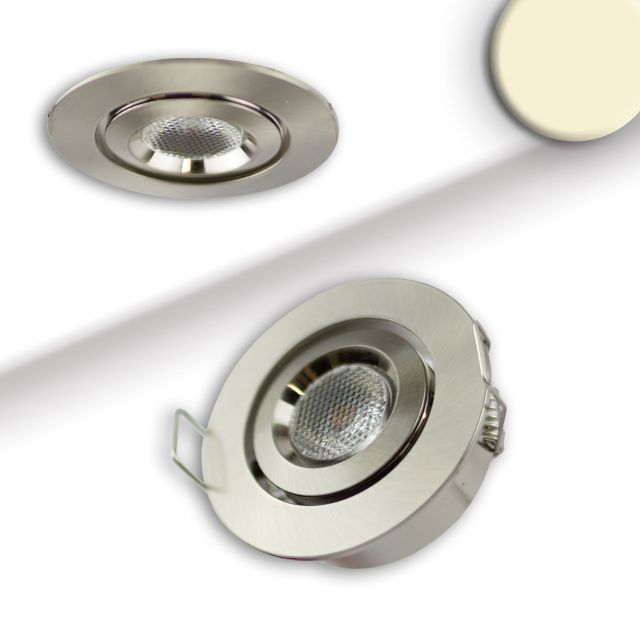 Plug&Play-F LED Einbauleuchte, 12V/DC, 3W,  alu gebürstet, 3000K, dimmbar, 100cm Kabel