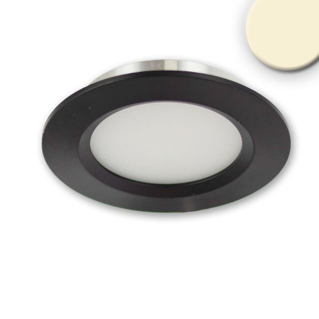 Plug&Play-F LED Möbeleinbaustrahler rund, 12V/DC, 3W, schwarz, 3000K, 120°, dimmbar