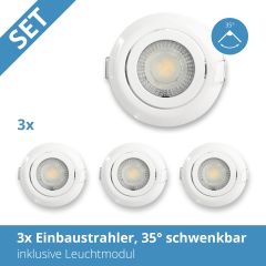 3x Einbaustrahler weiss schwenkbar, 7w, dimmbar, warmweiss