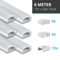 LED Aufbauprofil SET (6x1M) Mini 12 100cm, Alu eloxiert, inkl. Endkappen