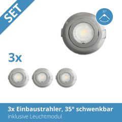 3x Einbaustrahler nickel gebürstet schwenkbar, 7w, warmweiss