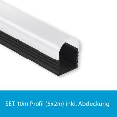 Profi LED SET 10M (5x2M) Aufbauprofil Maxi12 schwarz mit runder opaler Abdeckung