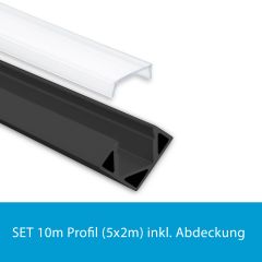 Profi LED SET 10M (5x2M) Eckprofil Mini 11 schwarz inkl. milchiger Abdeckung