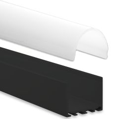 Profi LED Aufbauprofil Maxi 24 schwarz, 2 Meter inkl. runder milchiger Abdeckung
