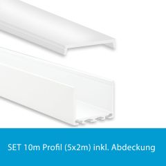 Profi LED SET 10M (5x2M) Aufbauprofil Maxi 24 weiss mit flacher opaler Abdeckung