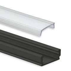 Profi LED Aufbauprofil Mini 12 schwarz, 2 Meter inkl. flacher klarer Abdeckung