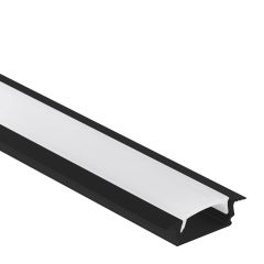 Profi LED Einbauprofil Mini 12 schwarz, 2 Meter inkl flacher milchiger Abdeckung