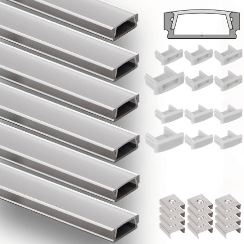 LED Aufbauprofil Mini12 Set, 600cm (6x 100cm), Alu eloxiert, inkl. Endkappen