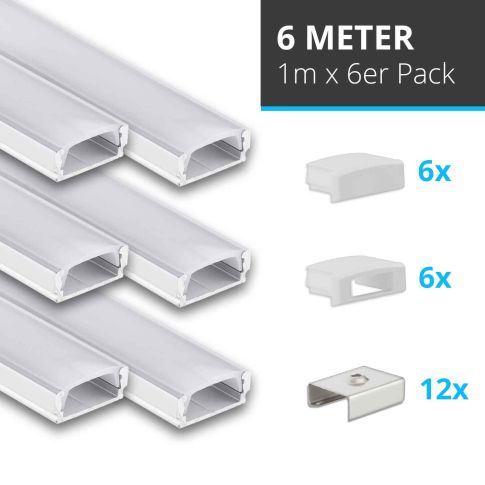 LED Aufbauprofil Mini12 Set, 600cm (6x 100cm), Alu eloxiert, inkl. Endkappen