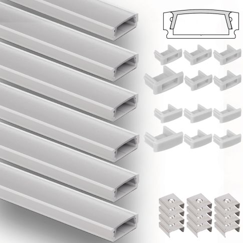 LED Aufbauprofil Mini12 Set, 600cm (6x 100cm), weiß, inkl. Endkappen