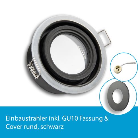 LED Einbaustrahler IP65 für GU10 Leuchtmittel inkl. Cover rund, schwarz