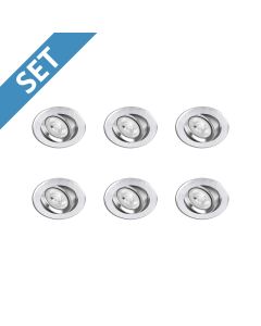 GU10 Einbaurahmen, 6 STK, nickel gebürstet, inkl. GU10 Fassung, schwenkbar, 68mm Lochausschnitt