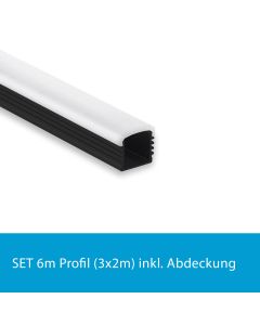 Profi LED SET 6M (3x2M) Aufbauprofil Maxi 12 schwarz inkl. milchiger Abdeckung